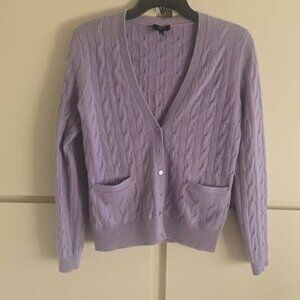 Talbots Lavender V Neck Cardigan, Frt. Pockets, Dyed to Match Buttons, EUC, P